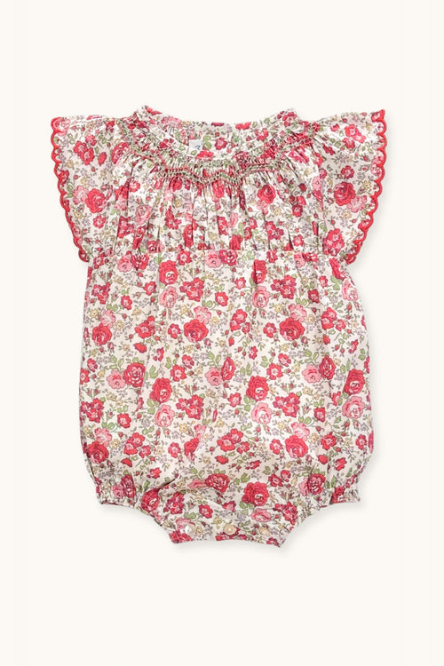 Donna hand-smocked romper in Liberty