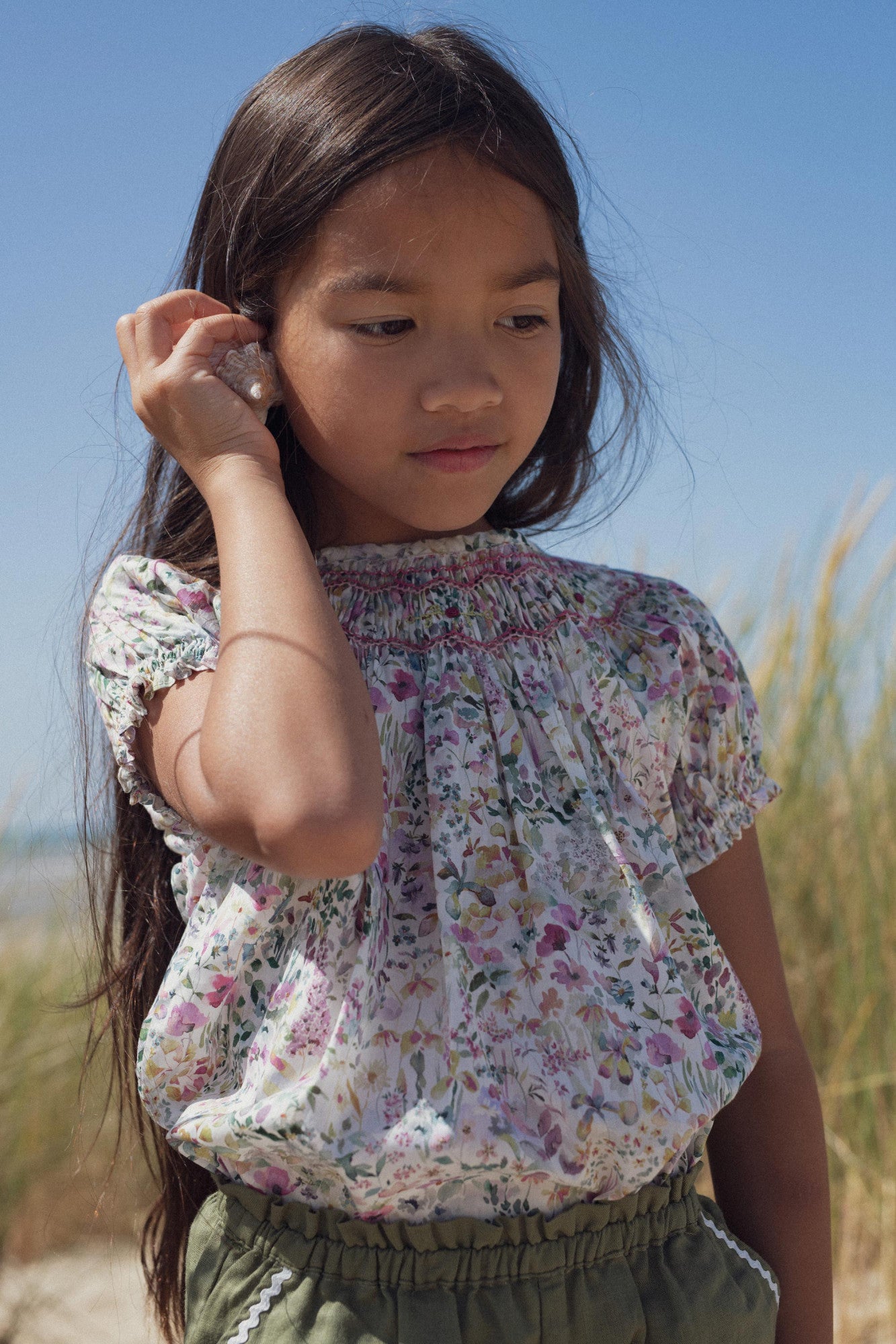 Meryl blouse hand-smocked in Liberty
