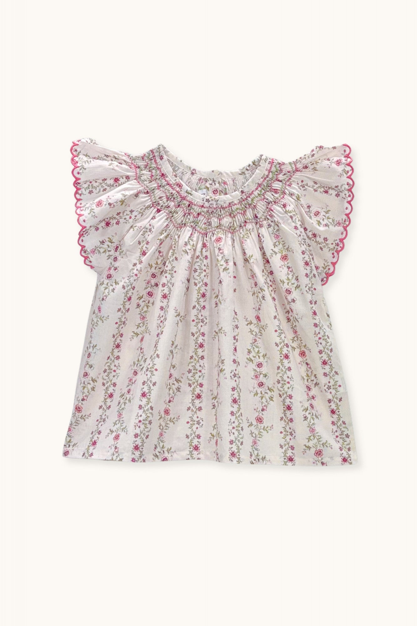 Paloma hand-smocked blouse Roses farandole