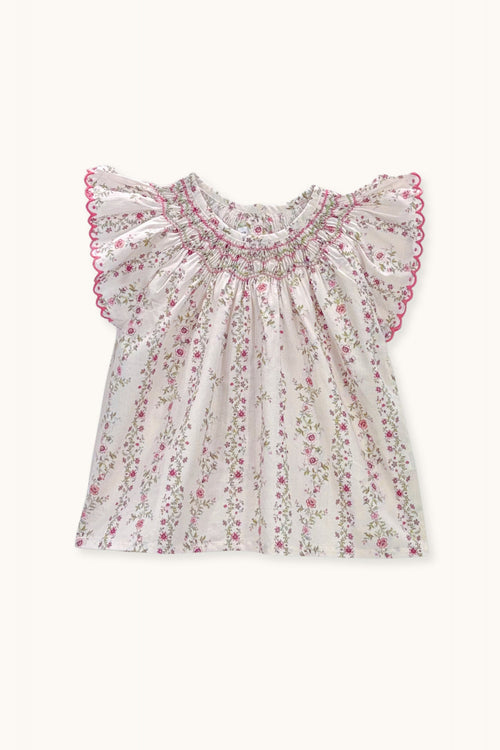Paloma hand-smocked blouse Roses farandole