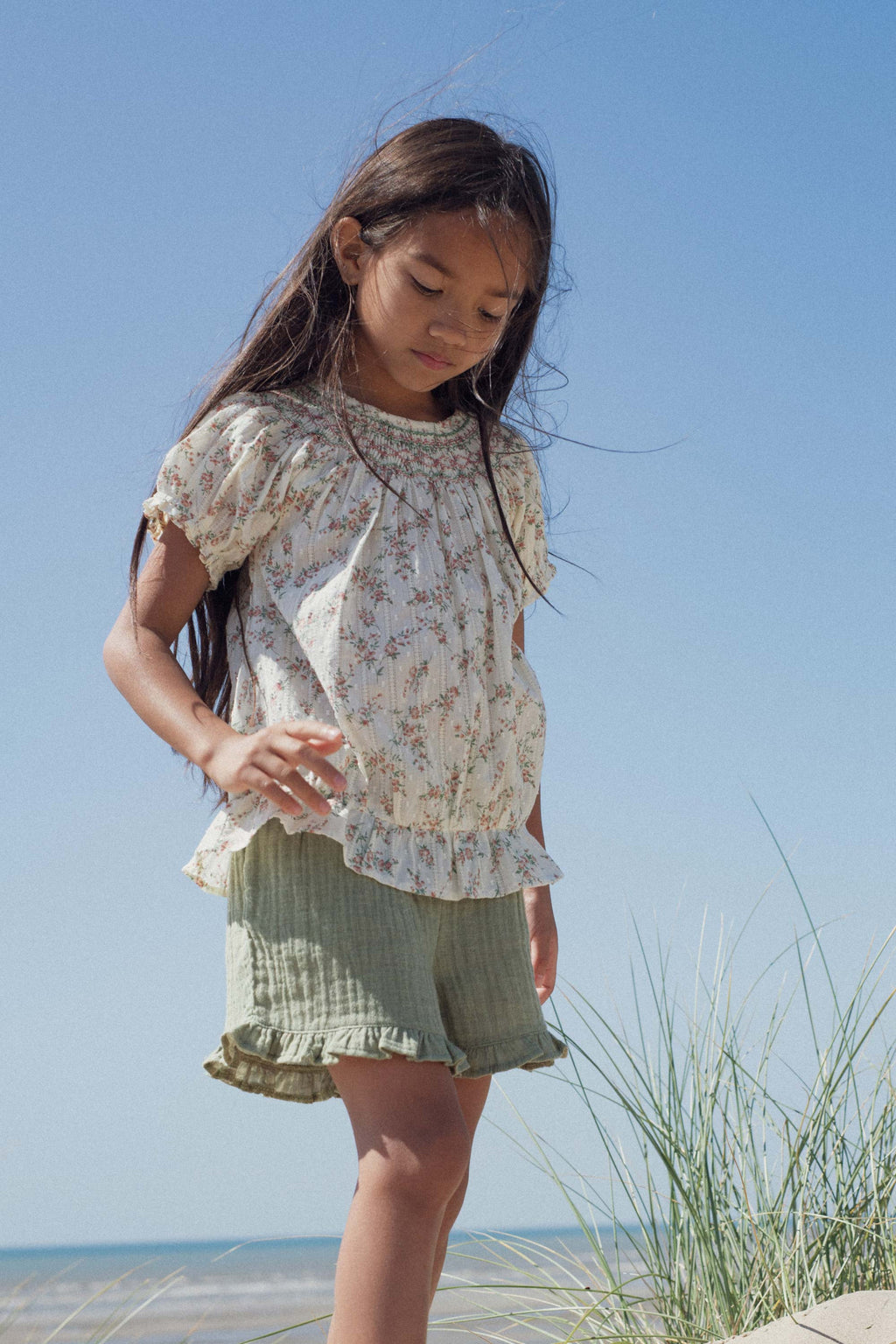 Gaia smocked blouse in plumetis roses bouquet