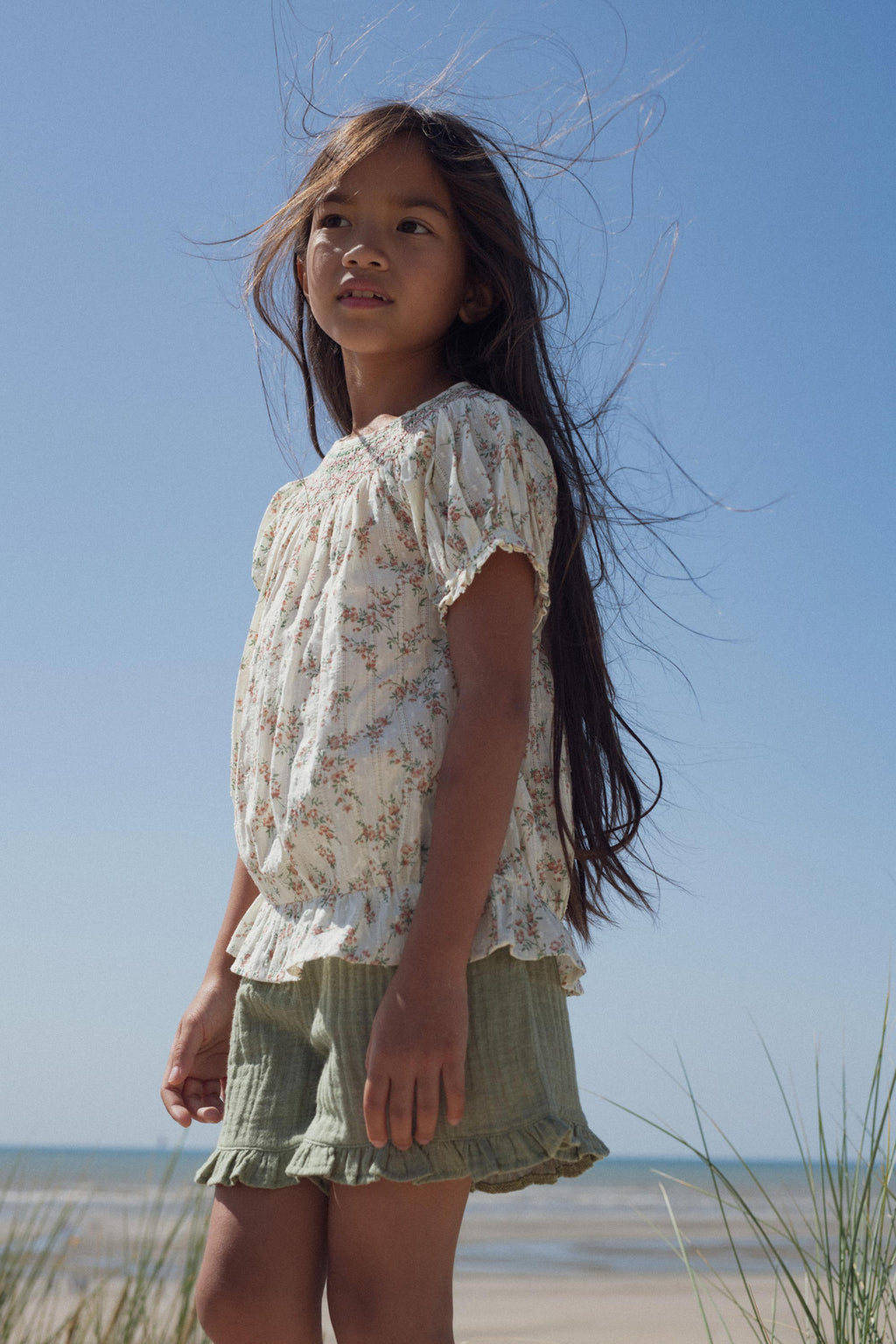 Gaia smocked blouse in plumetis roses bouquet
