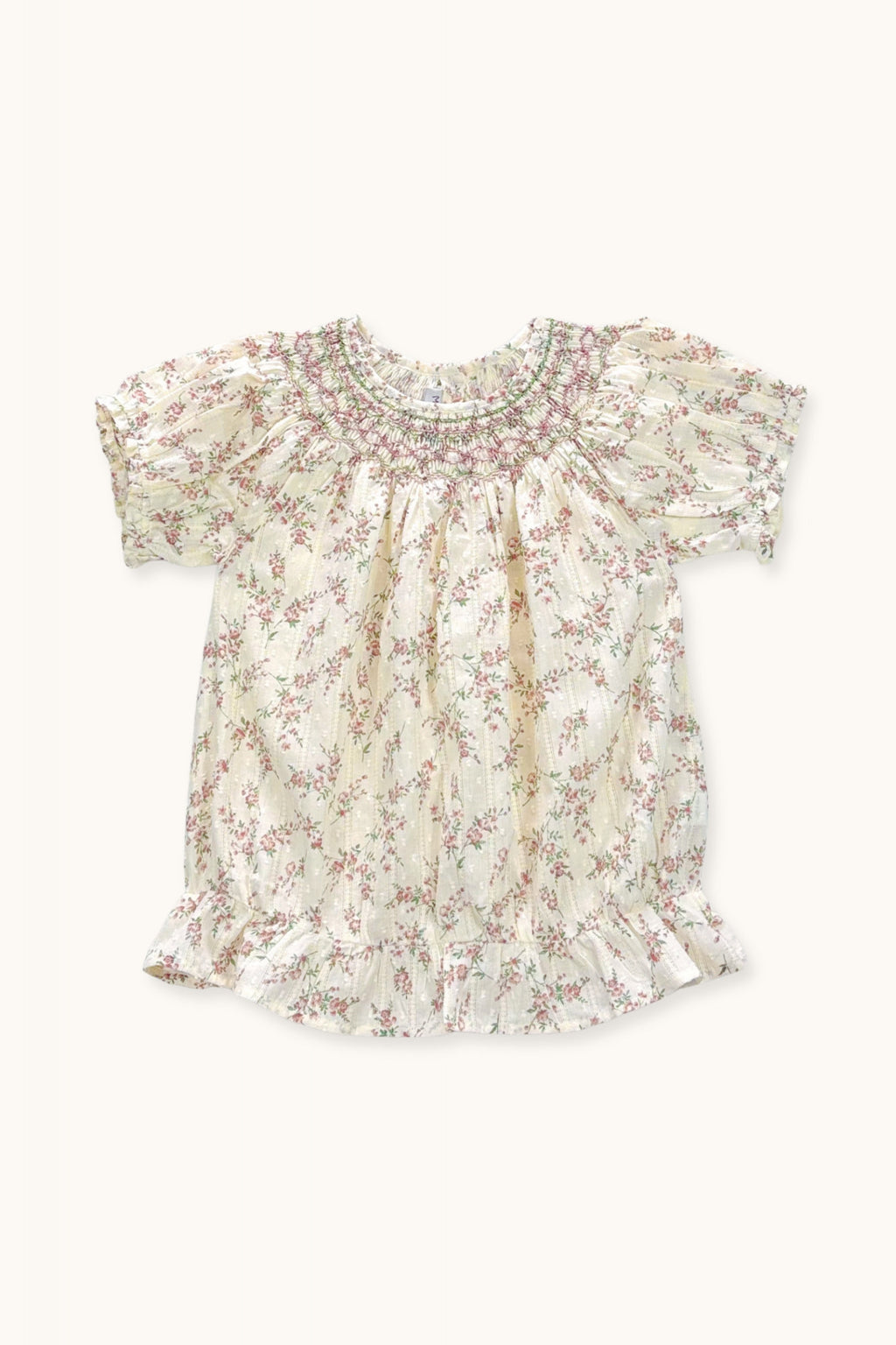 Gaia smocked blouse in plumetis roses bouquet