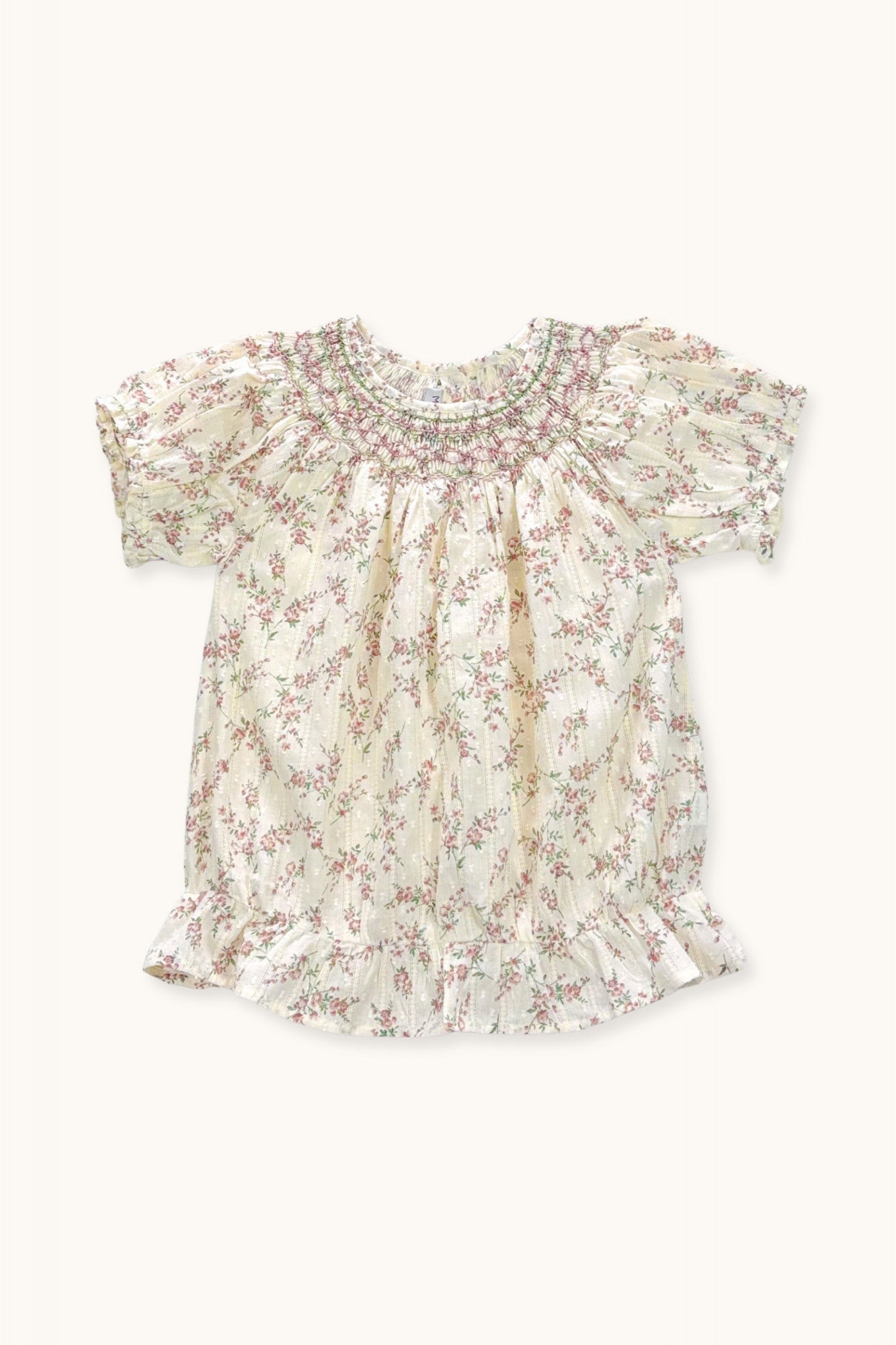 Gaia smocked blouse in plumetis roses bouquet