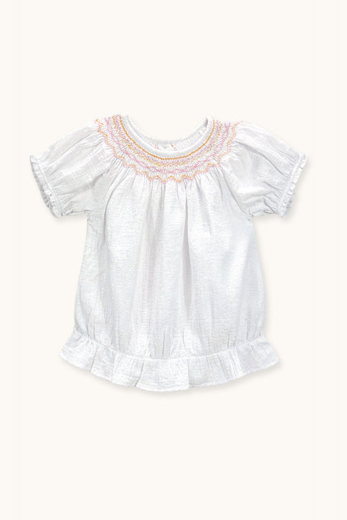Gaia hand-smocked blouse in embroidered double gauze