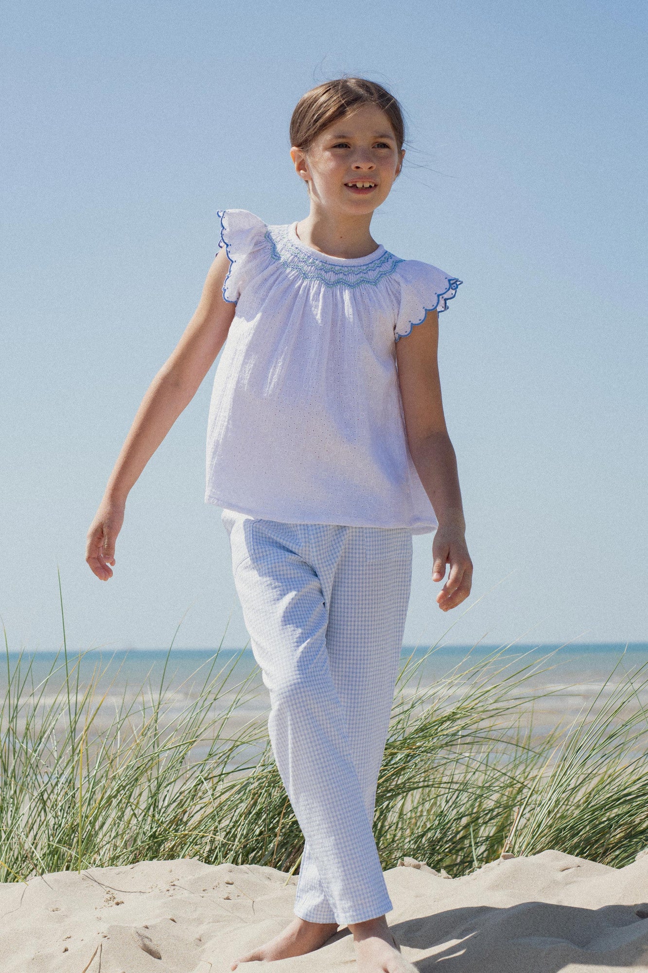 Paloma hand-smocked blouse embroidered double gauze