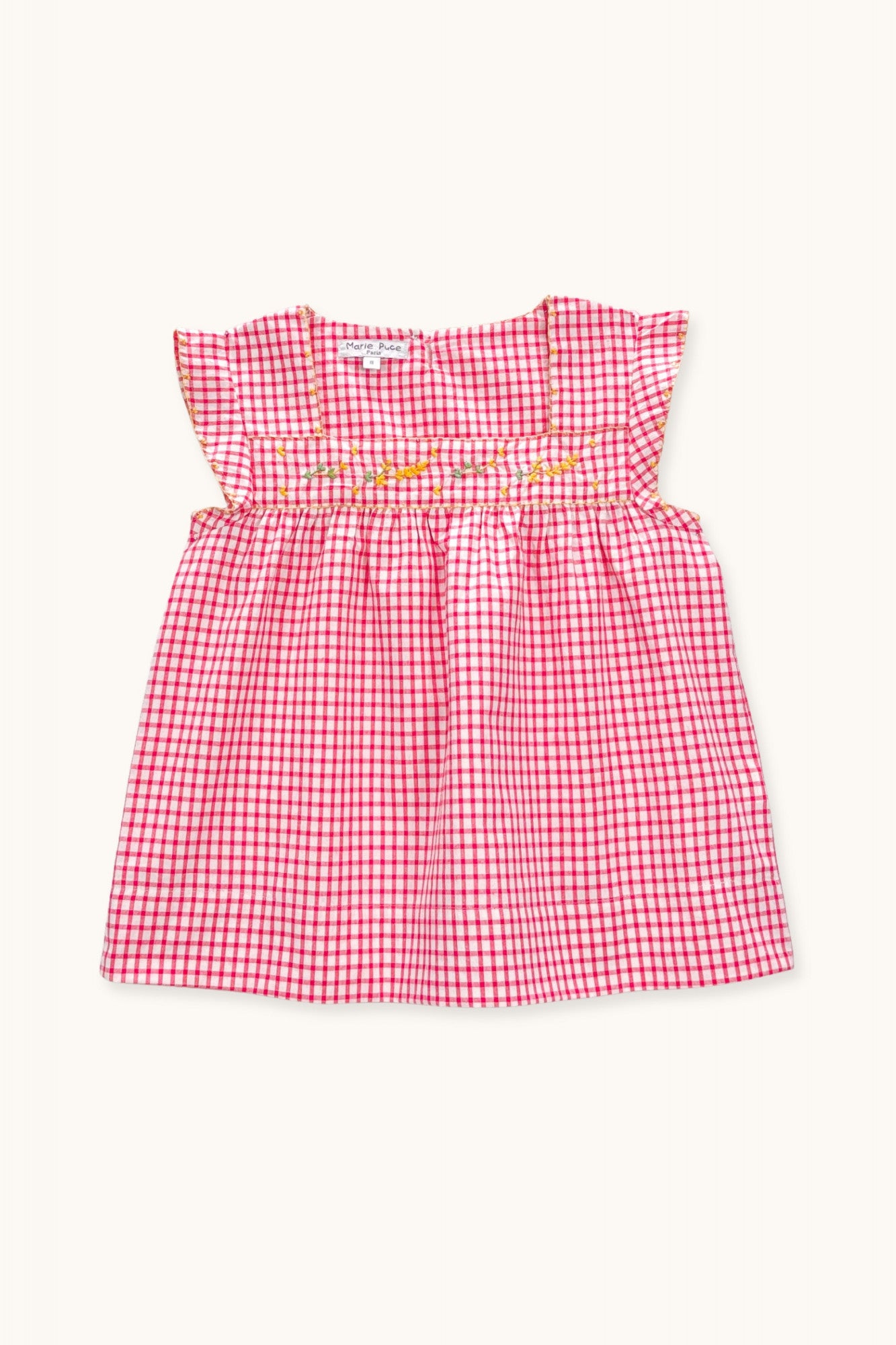 Vera blouse hand-embroidered in red checks
