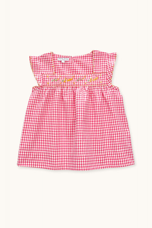 Vera blouse hand-embroidered in red checks