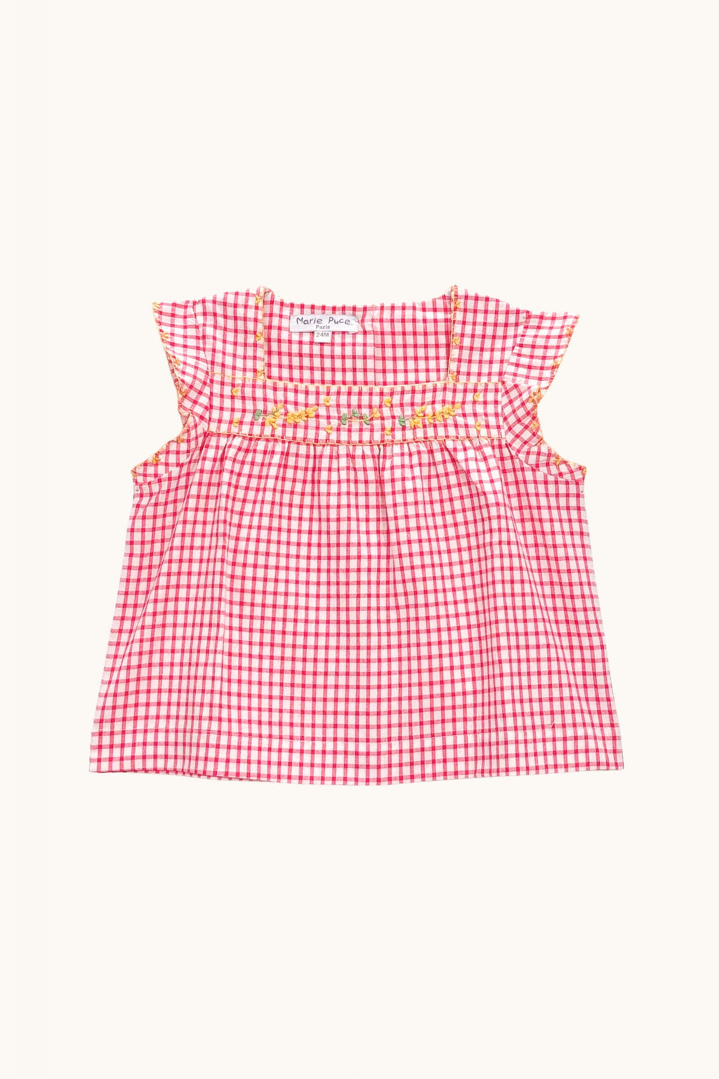 Vera blouse hand-embroidered in red checks