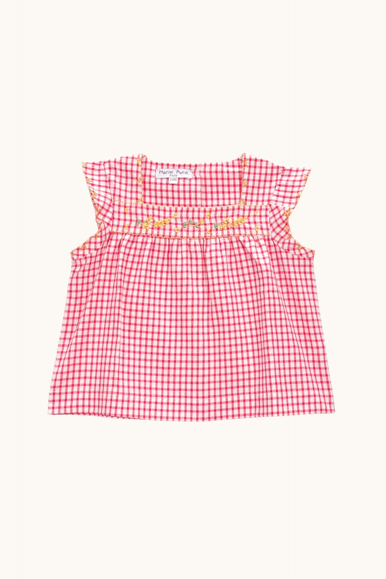 Vera blouse hand-embroidered in red checks