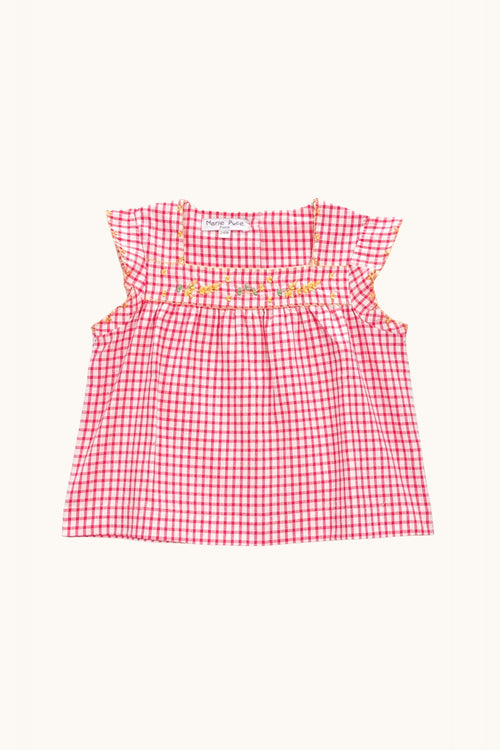 Vera blouse hand-embroidered in red checks