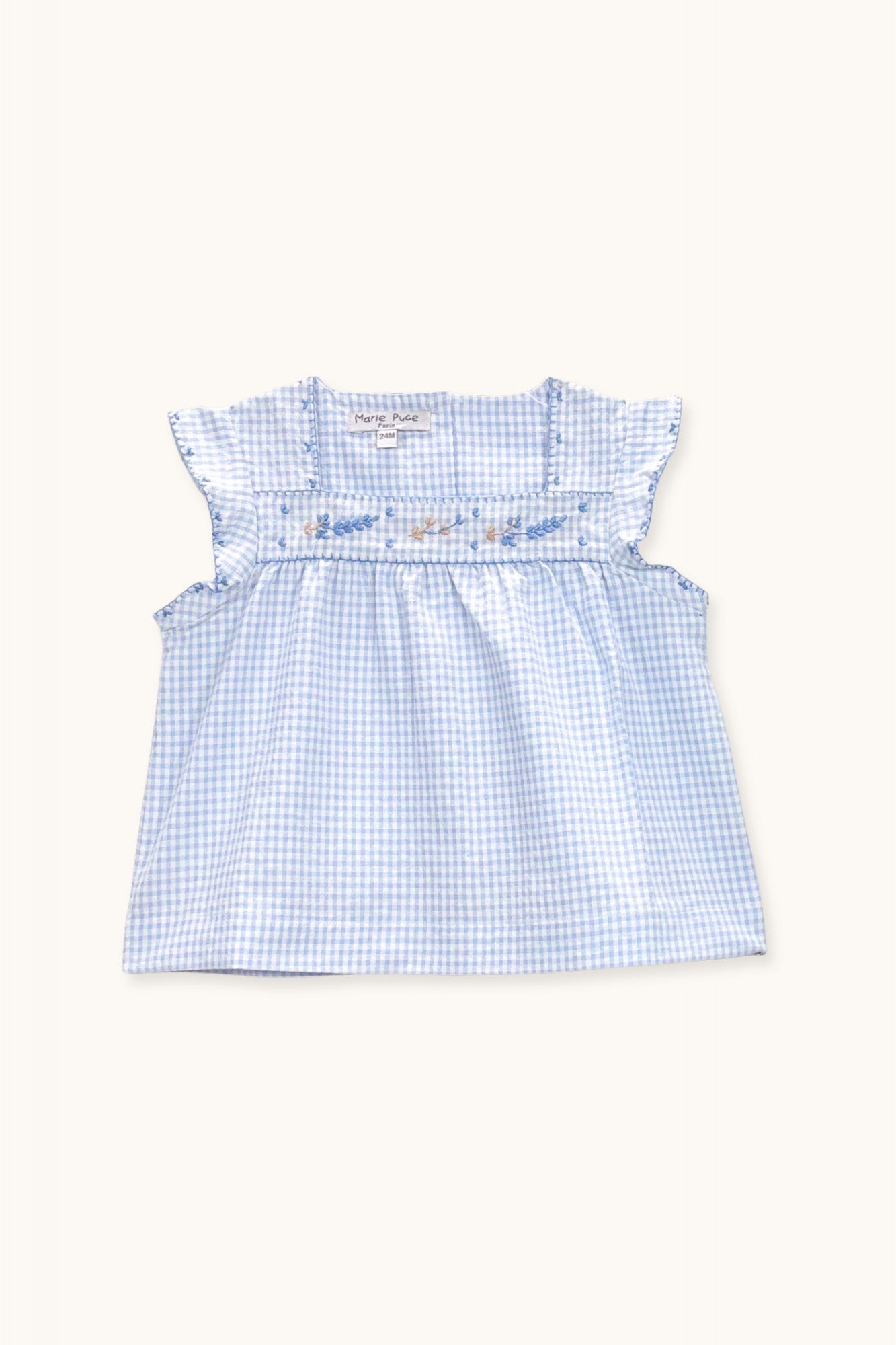 Vera blouse hand-embroidered in gingham