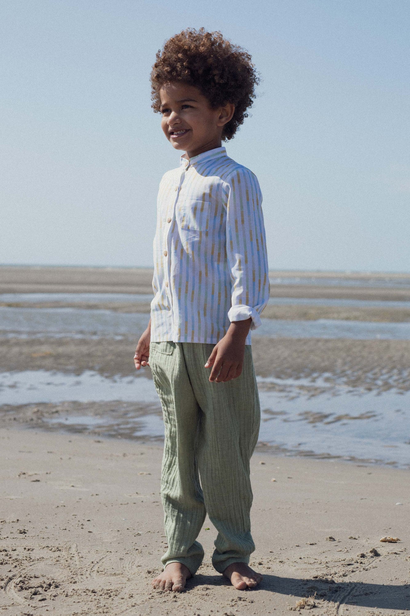 Arsene shirt with mandarin collar in striped cotton