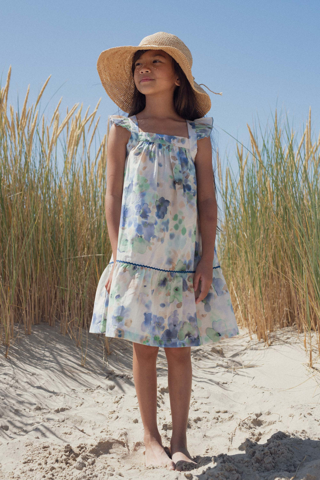 Sally sun dress Blue frozen flowers