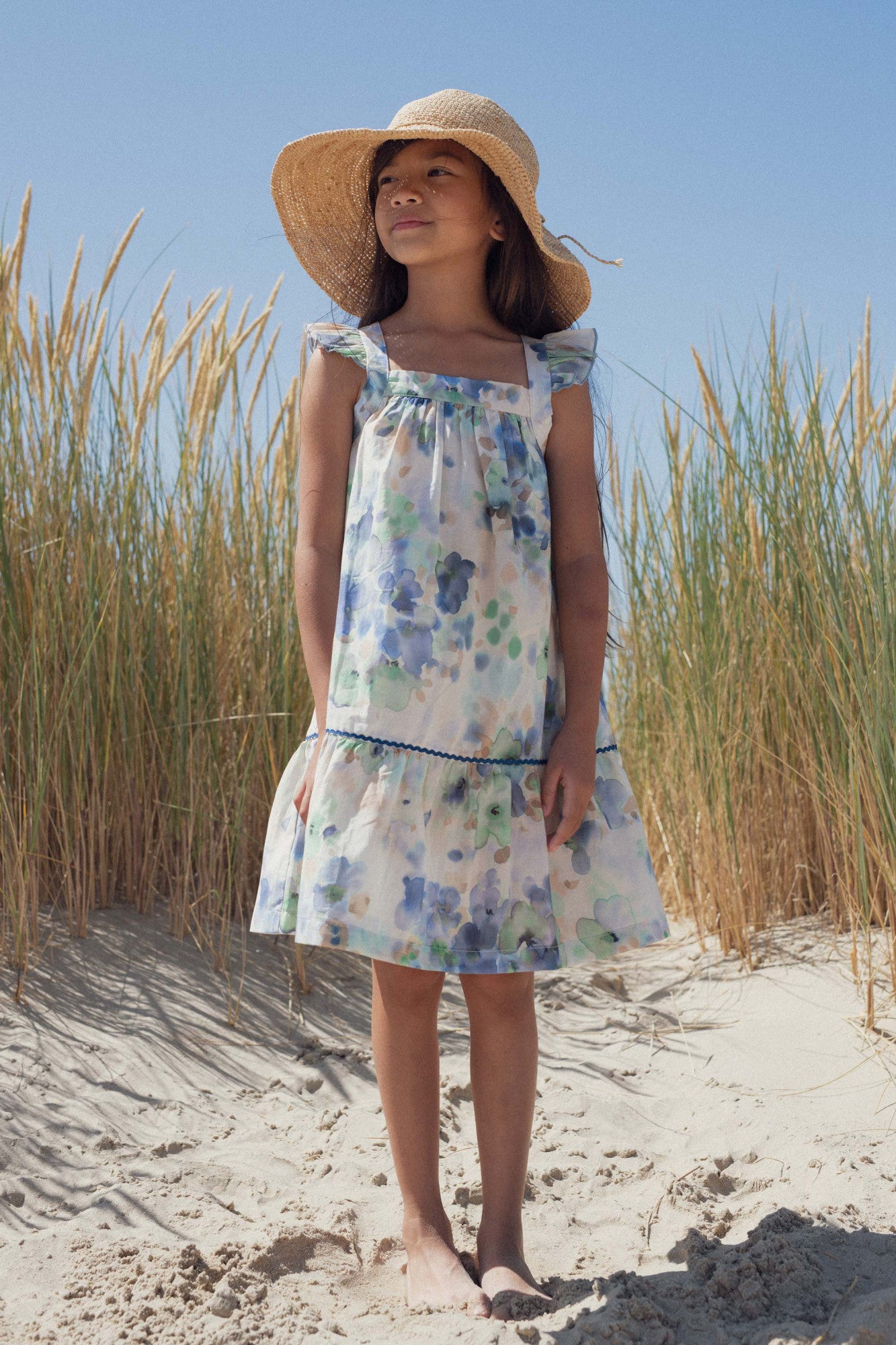 Sally sun dress Blue frozen flowers