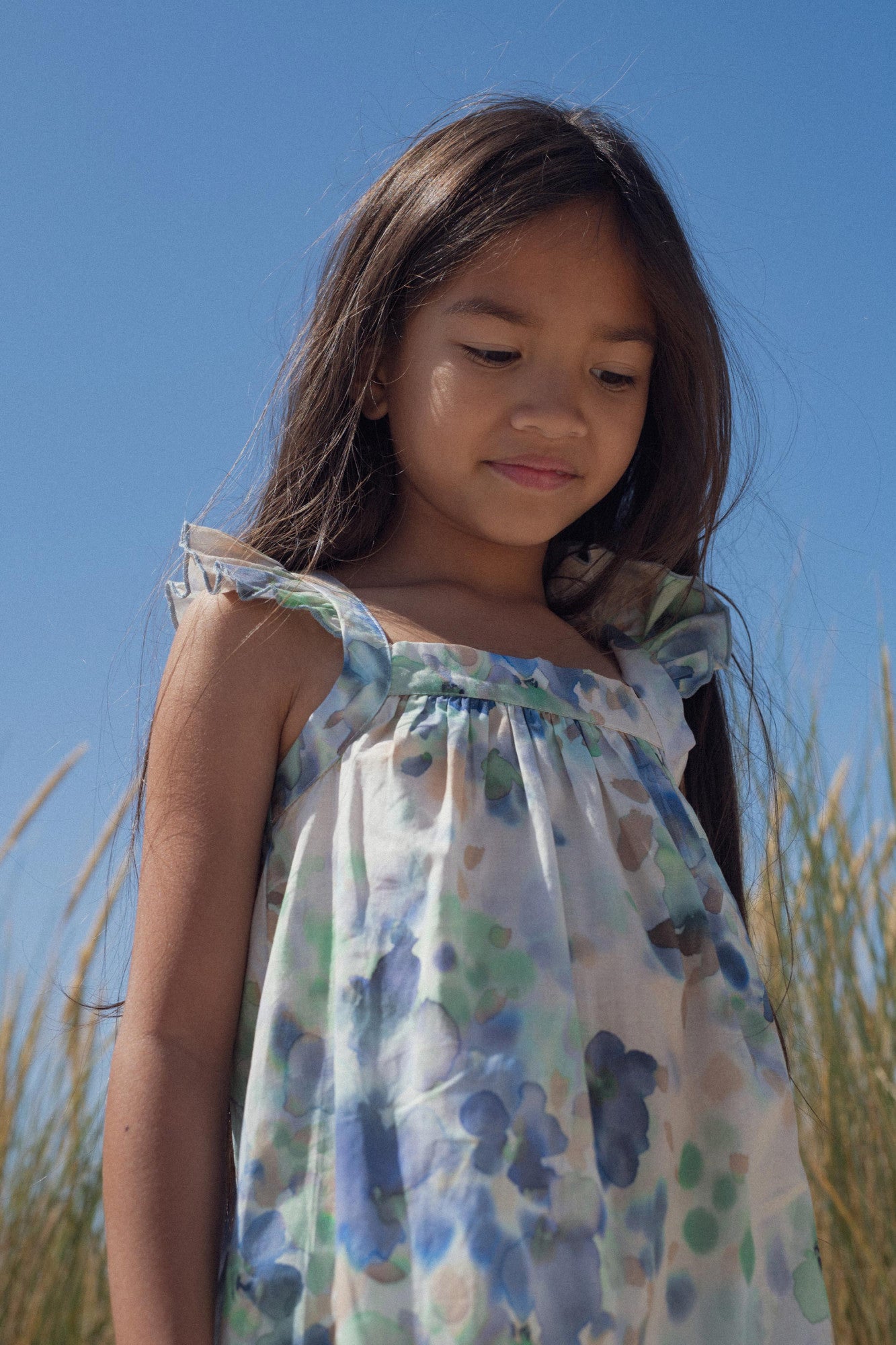 Sally sun dress Blue frozen flowers