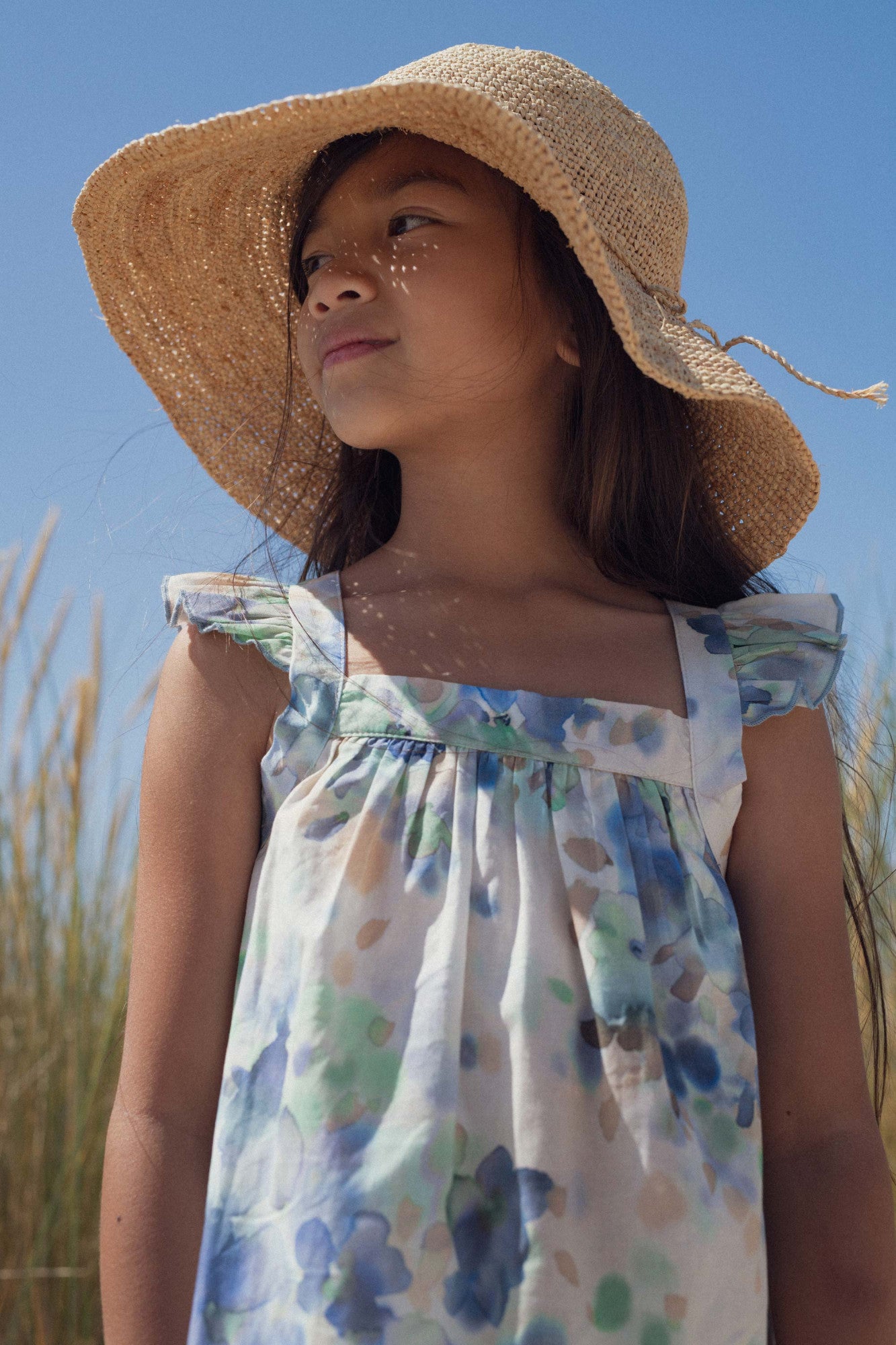 Sally sun dress Blue frozen flowers