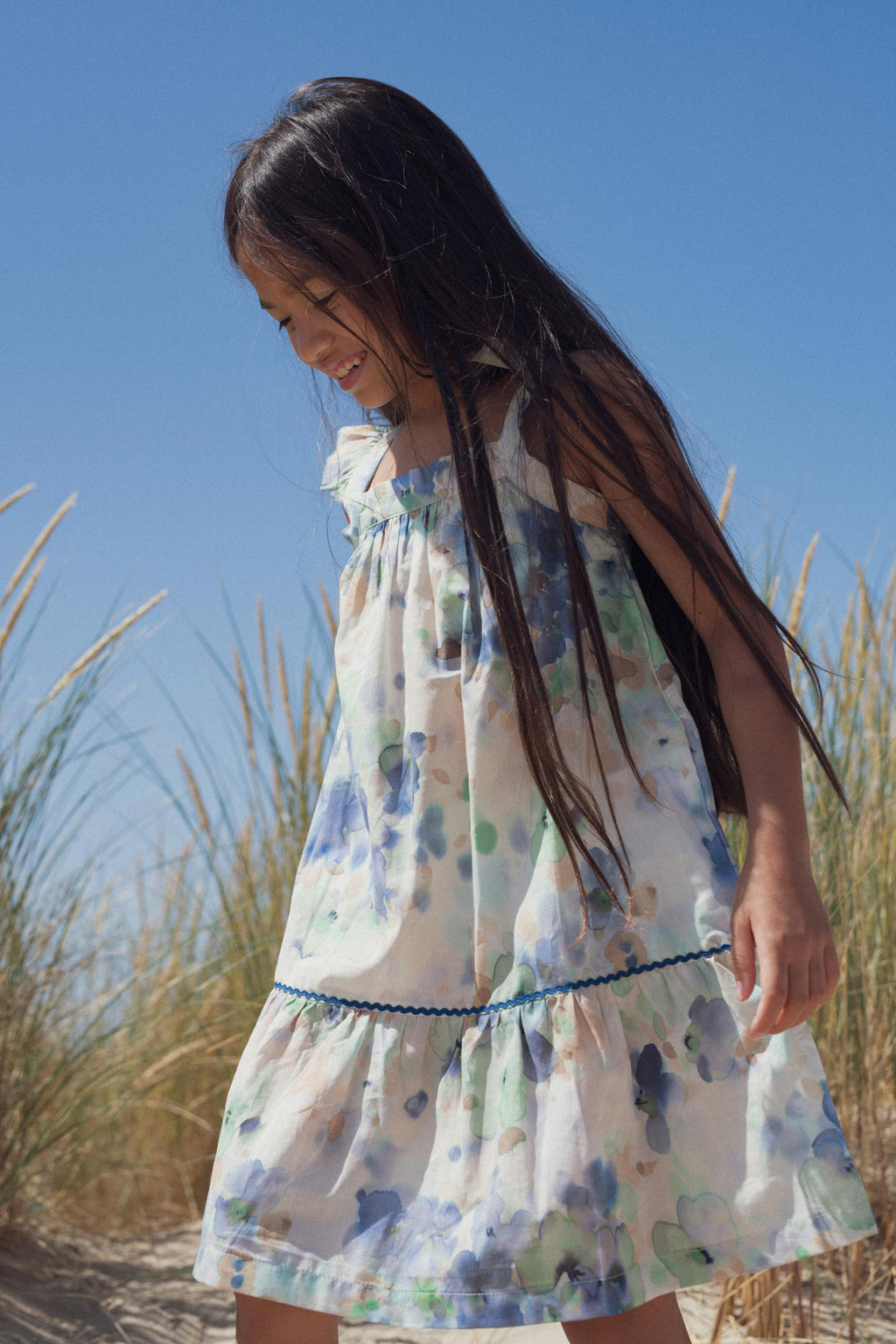 Sally sun dress Blue frozen flowers