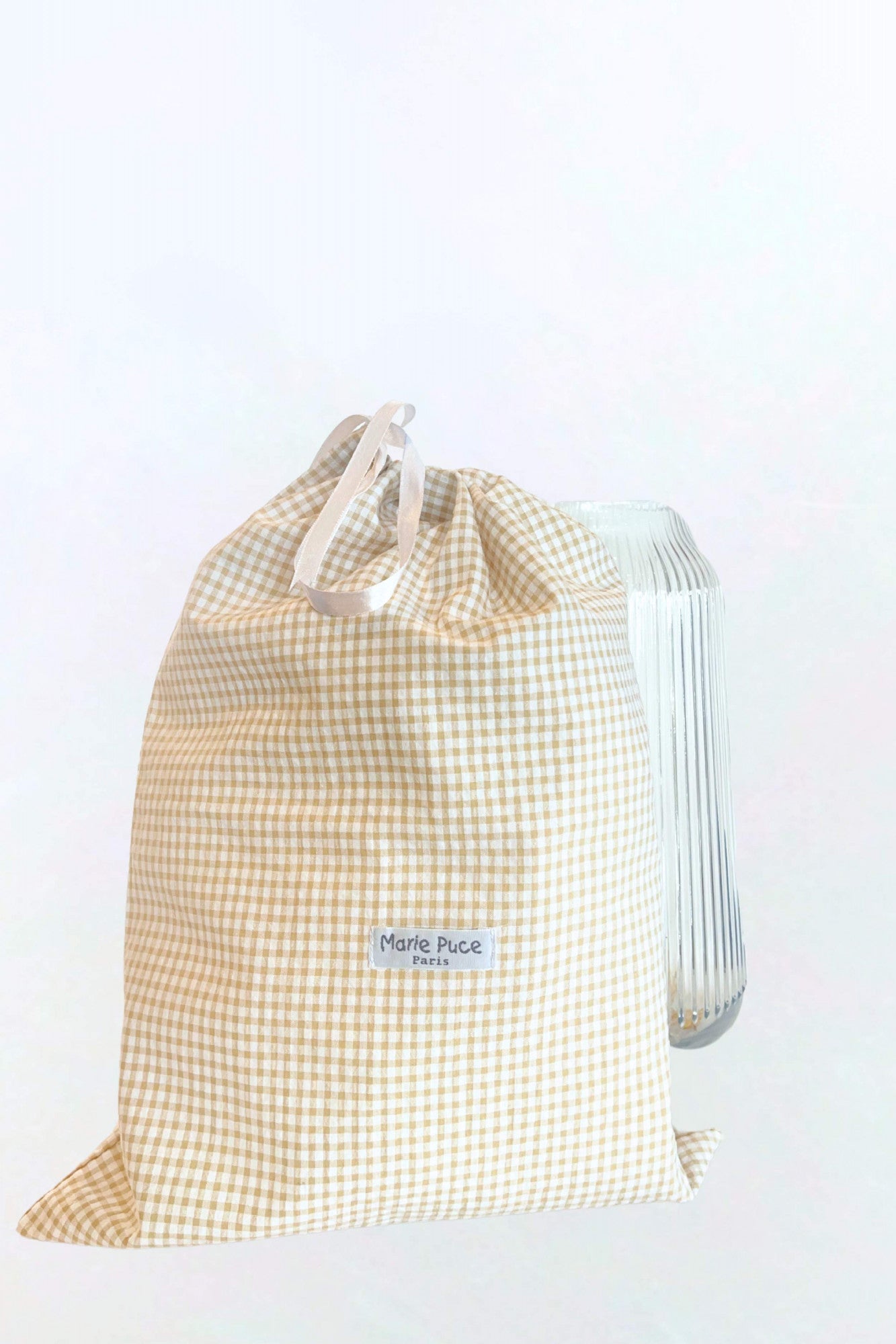 Small beige gingham pouch