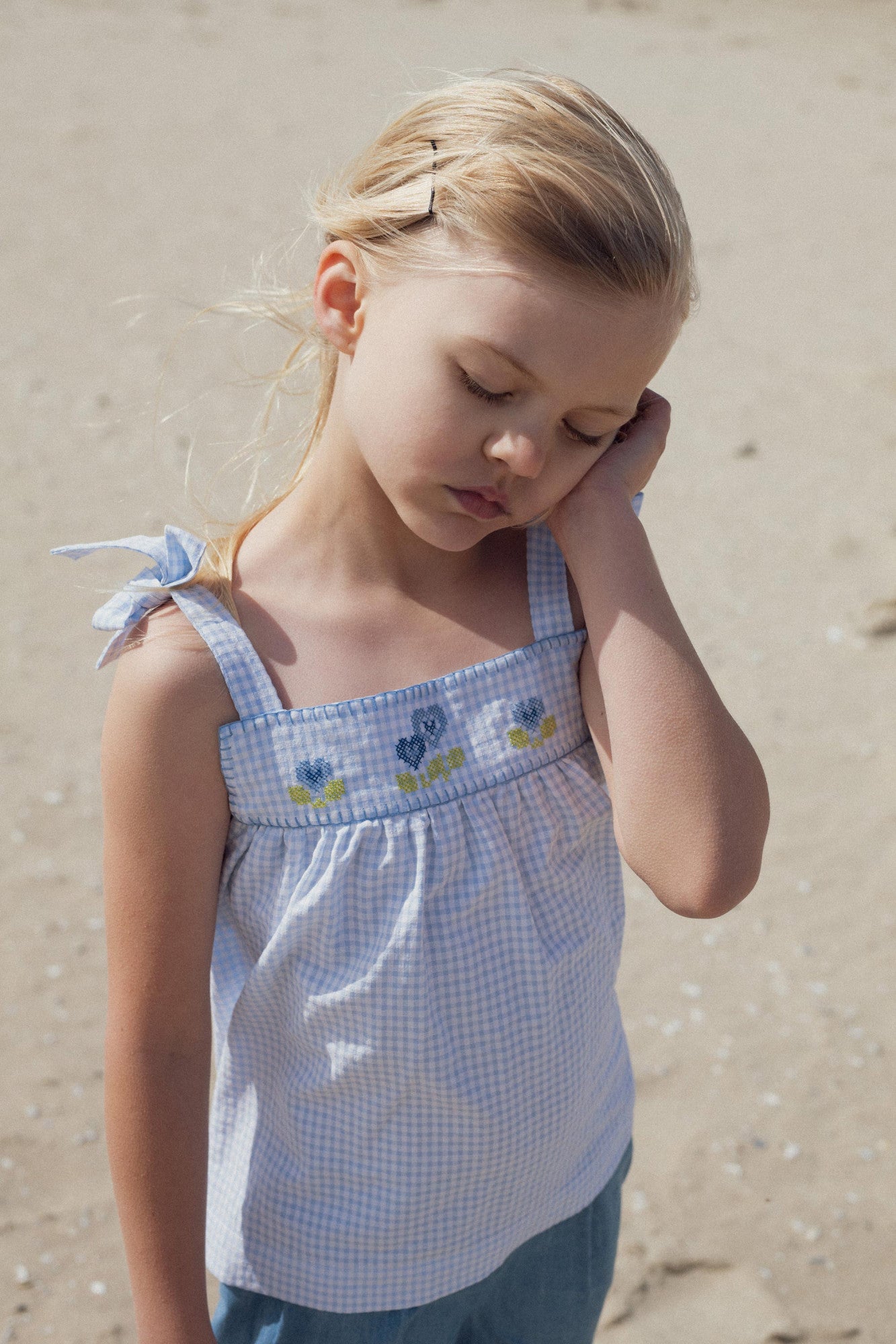 Adelie top with cross-stitch embroidery