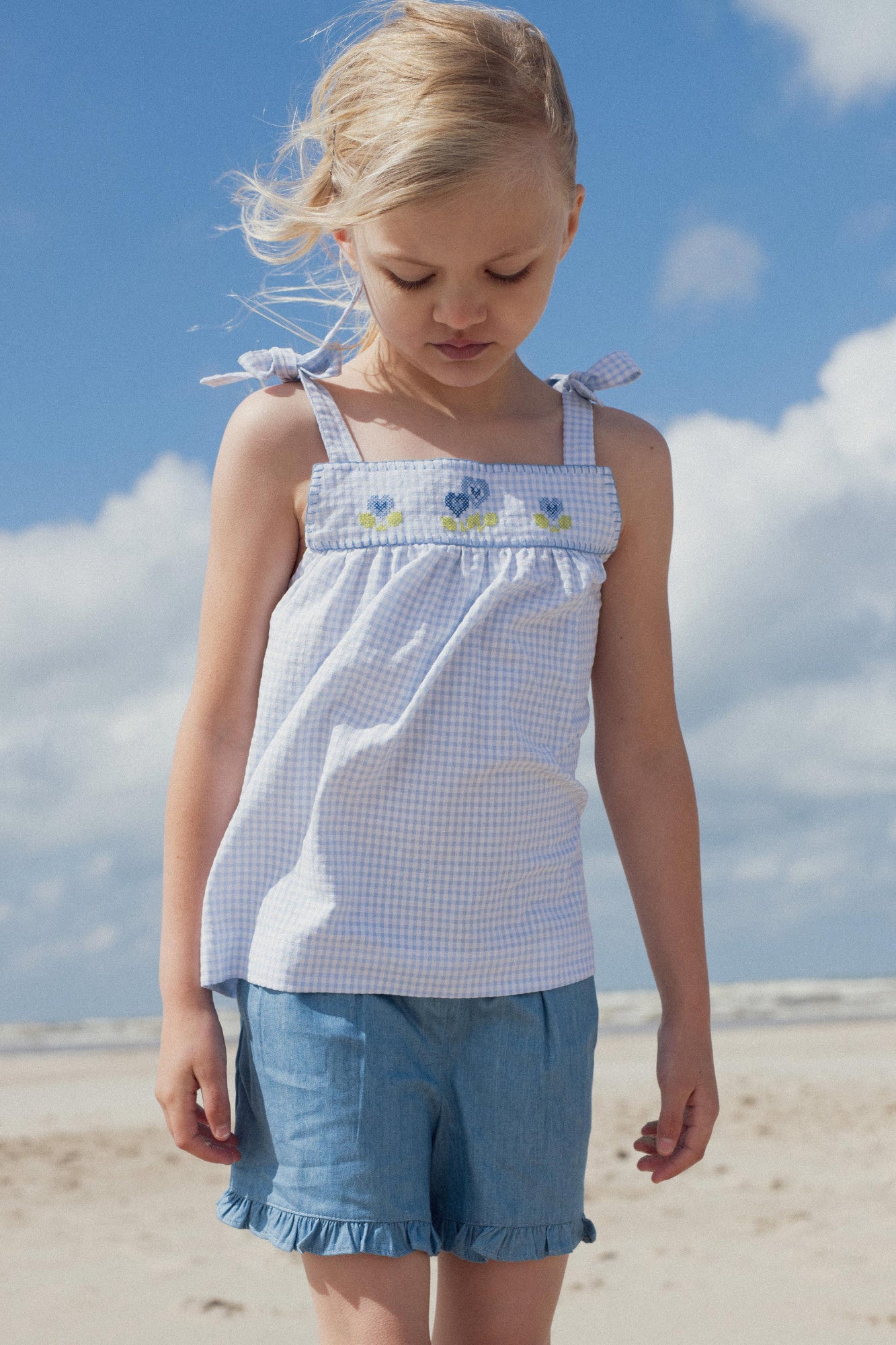 Adelie top with cross-stitch embroidery