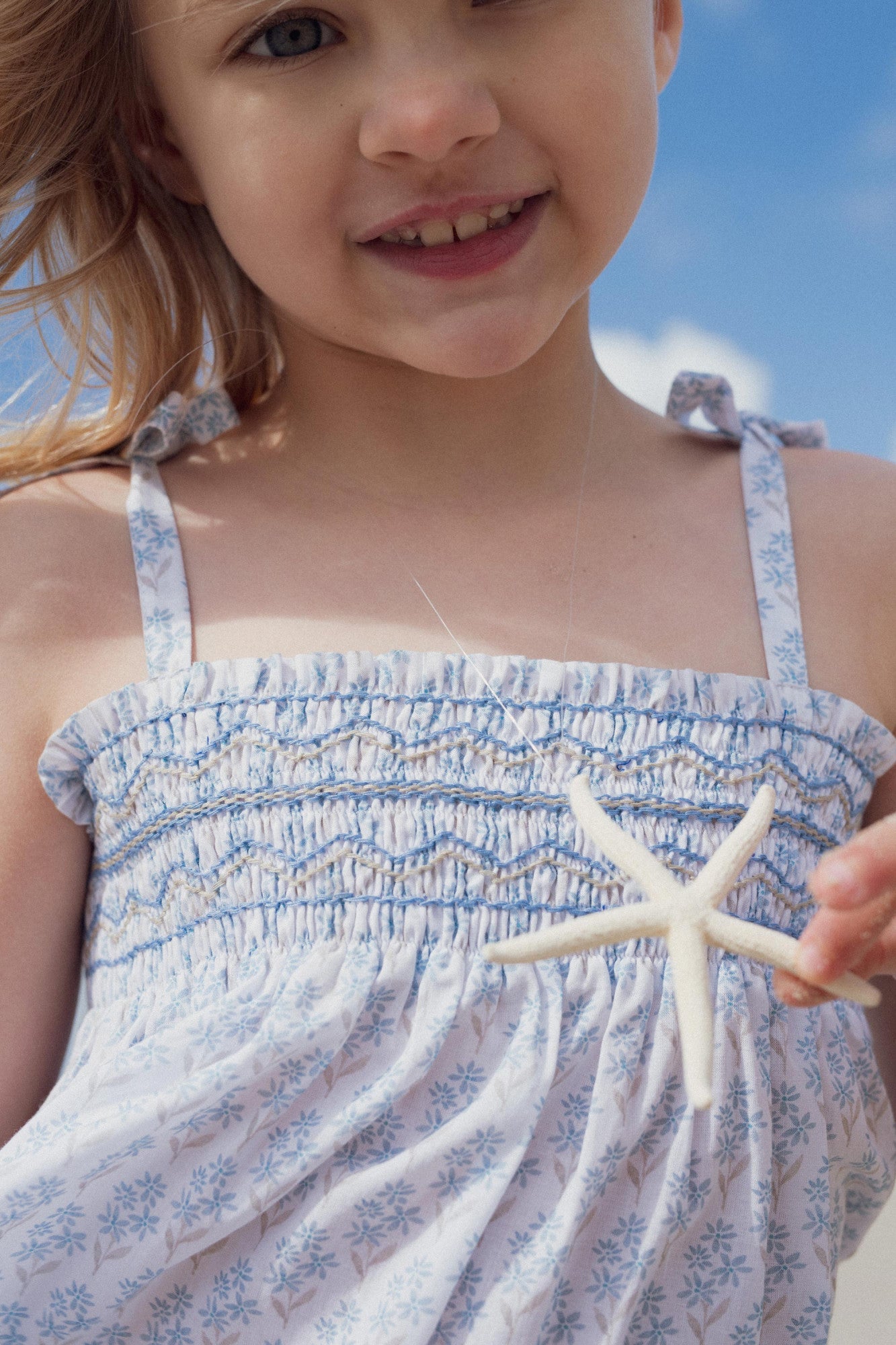 Indie top hand smocked Primrose blue