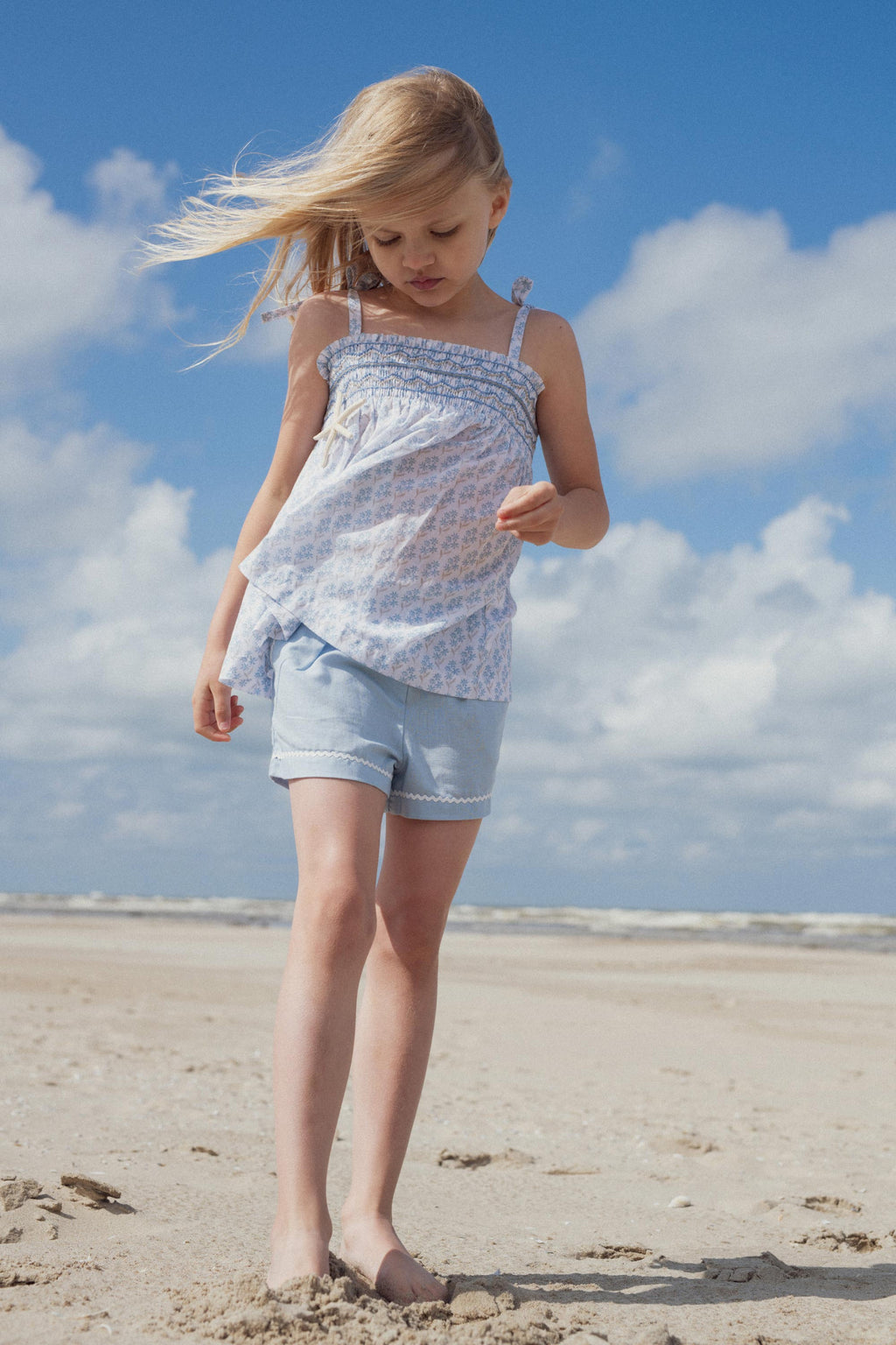 Indie top hand smocked Primrose blue